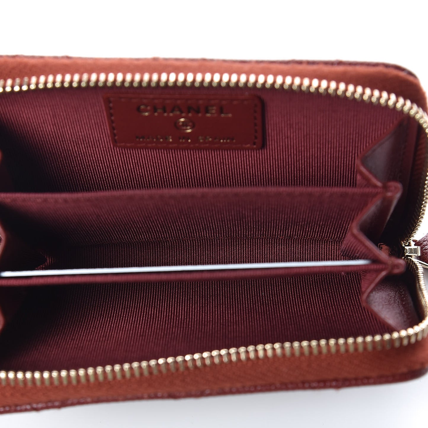 Iridescent Caviar Quilted Zip Coin Purse Burgundy