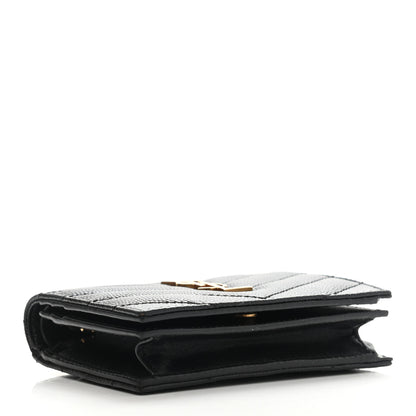 Saint Laurent Grain De Poudre Matelasse Chevron Monogram Card Case Black 3 of 7