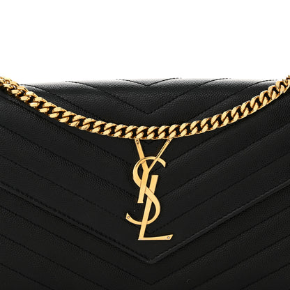 Saint Laurent Grain De Poudre Matelasse Chevron Monogram Chain Wallet Black 8 of 14