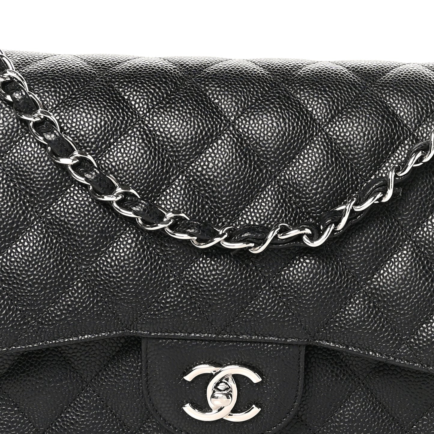 Caviar Quilted Jumbo Double Flap Black