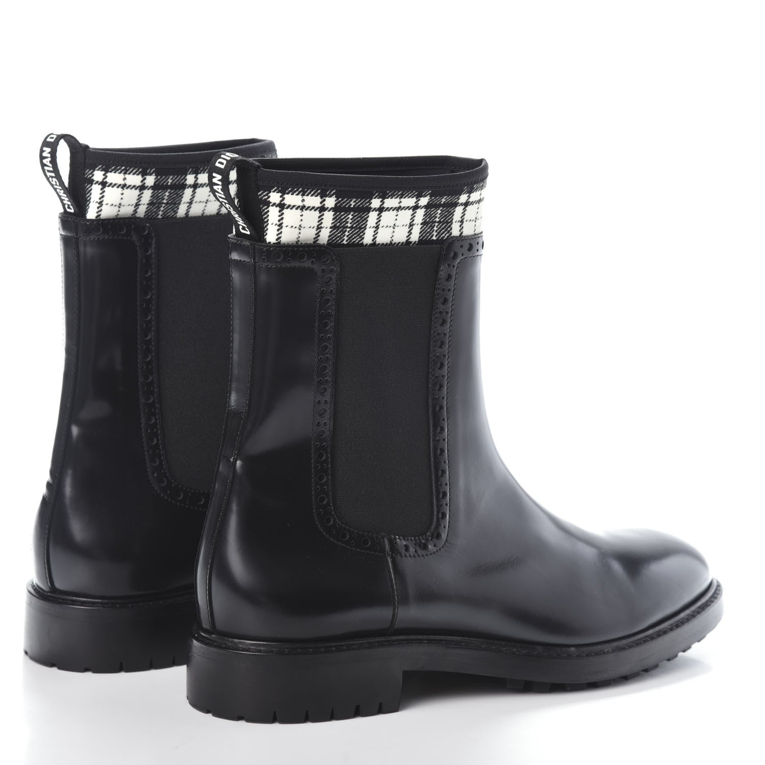 Christian Dior Calfskin Tartan D-Order Low Boot 40 Black Off White 4 of 6