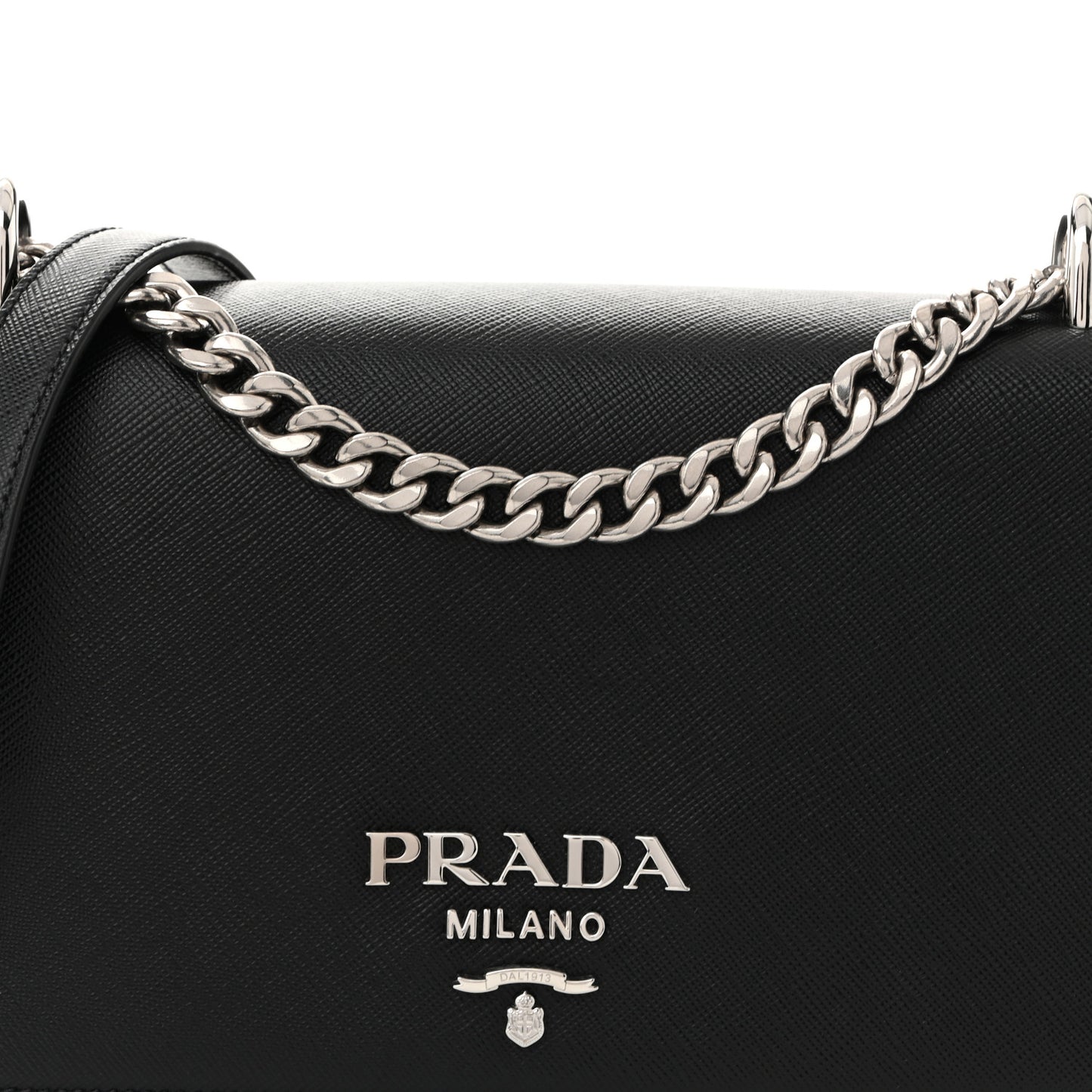 Saffiano Tessuto Nylon Chain Shoulder Bag Black