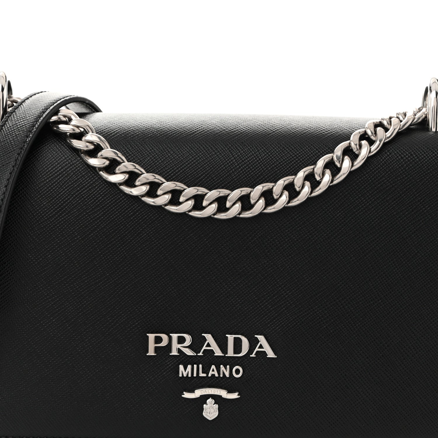 Prada Saffiano Tessuto Nylon Chain Shoulder Bag Black 9 of 11