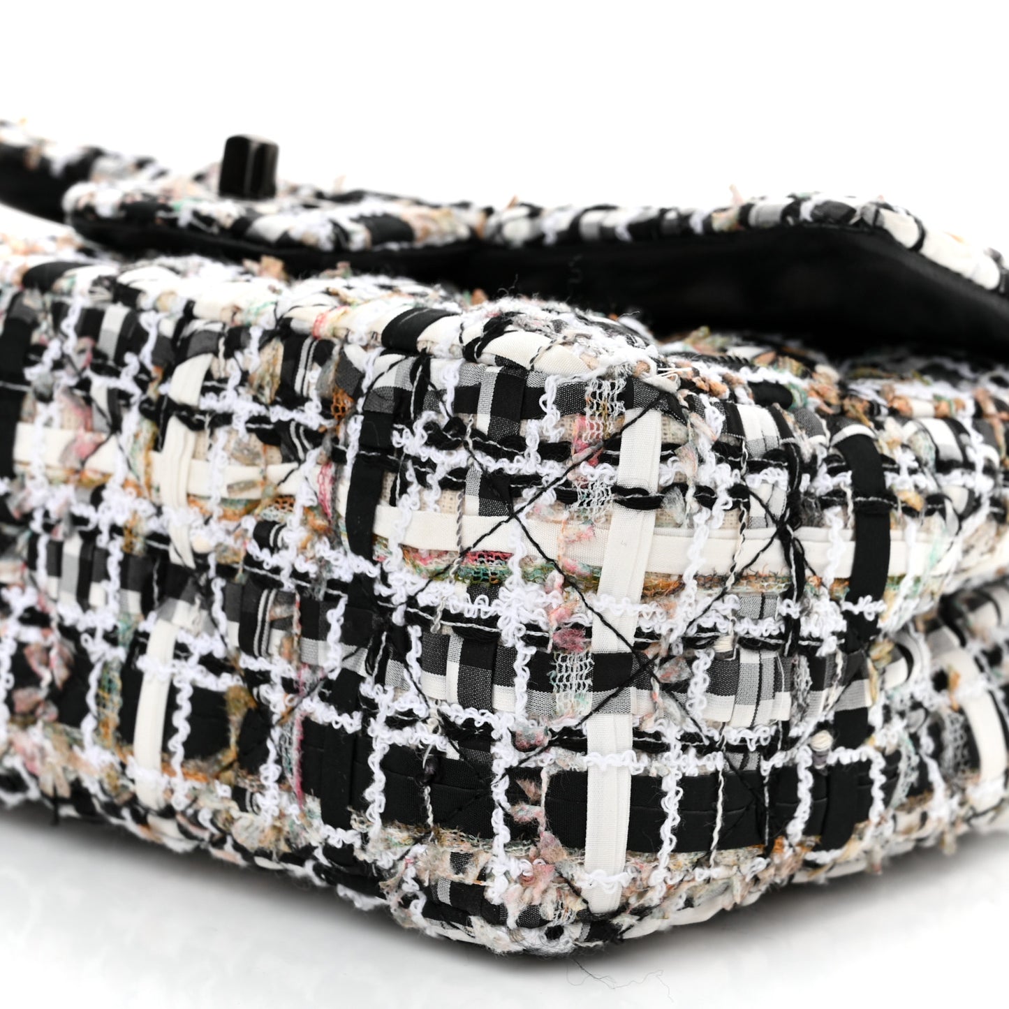 Tweed Quilted Mini Rectangular Flap White Black Multicolor