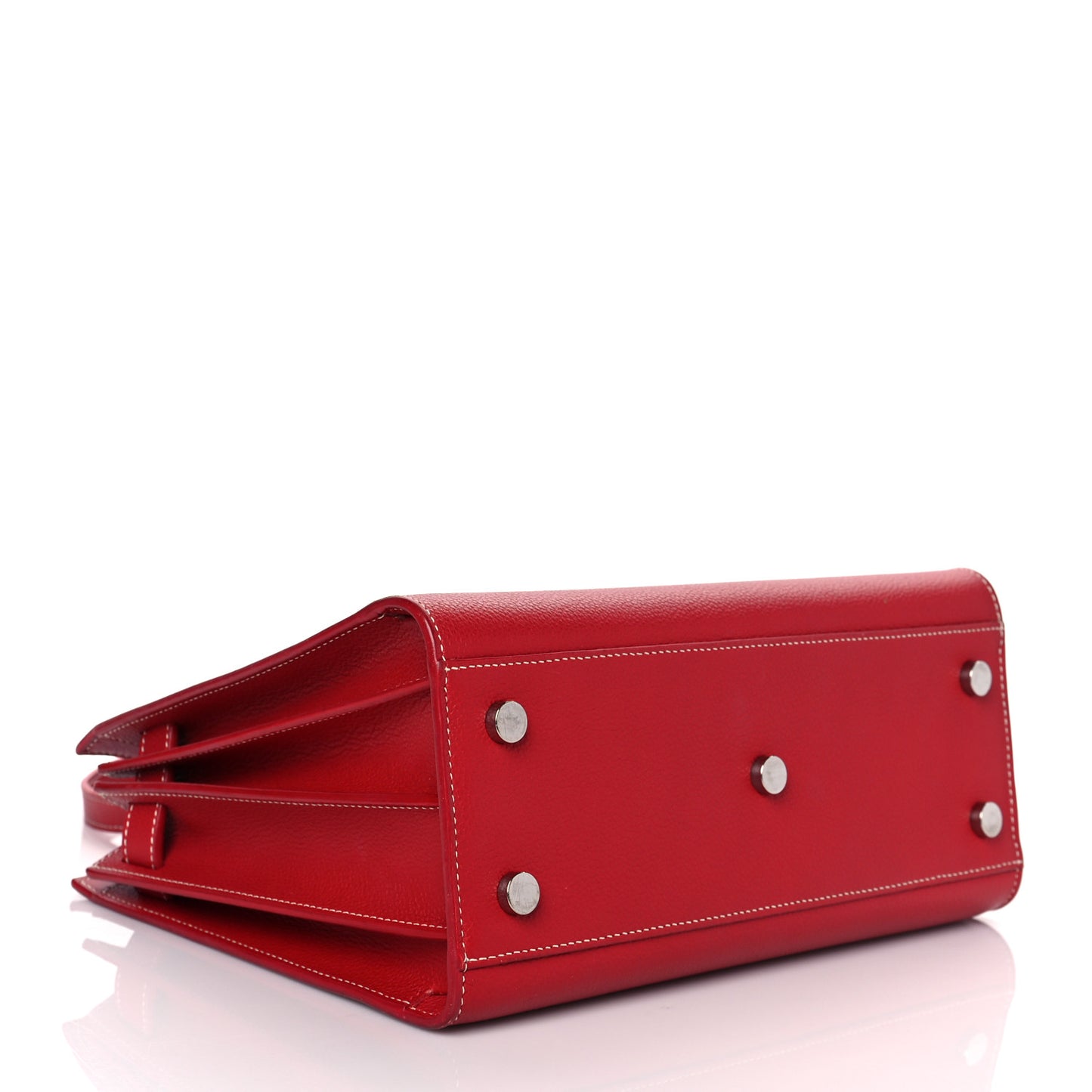 Grained Calfskin Topstich Baby Sac De Jour Red