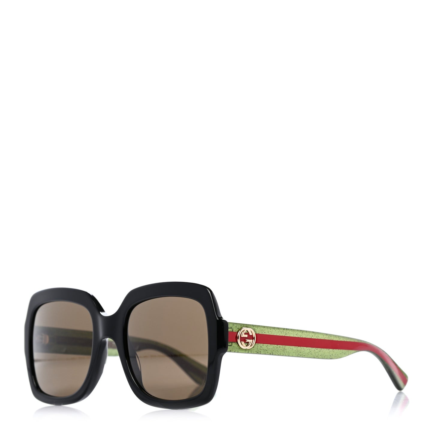 Acetate Square Frame Web Glitter Sunglasses GG0036S Black Green