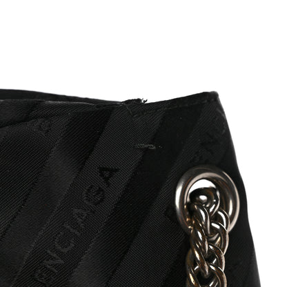 Balenciaga Nylon Jacquard Diagonal Logo Medium Scarf Lock Chain Shoulder Bag Black Red 12 of 14