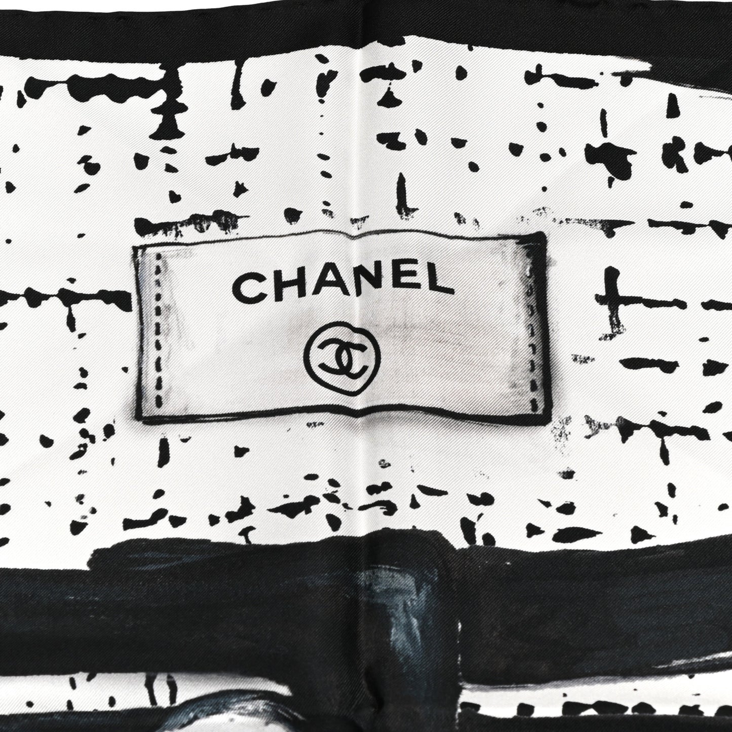 Silk CC Square Scarf Black Ivory