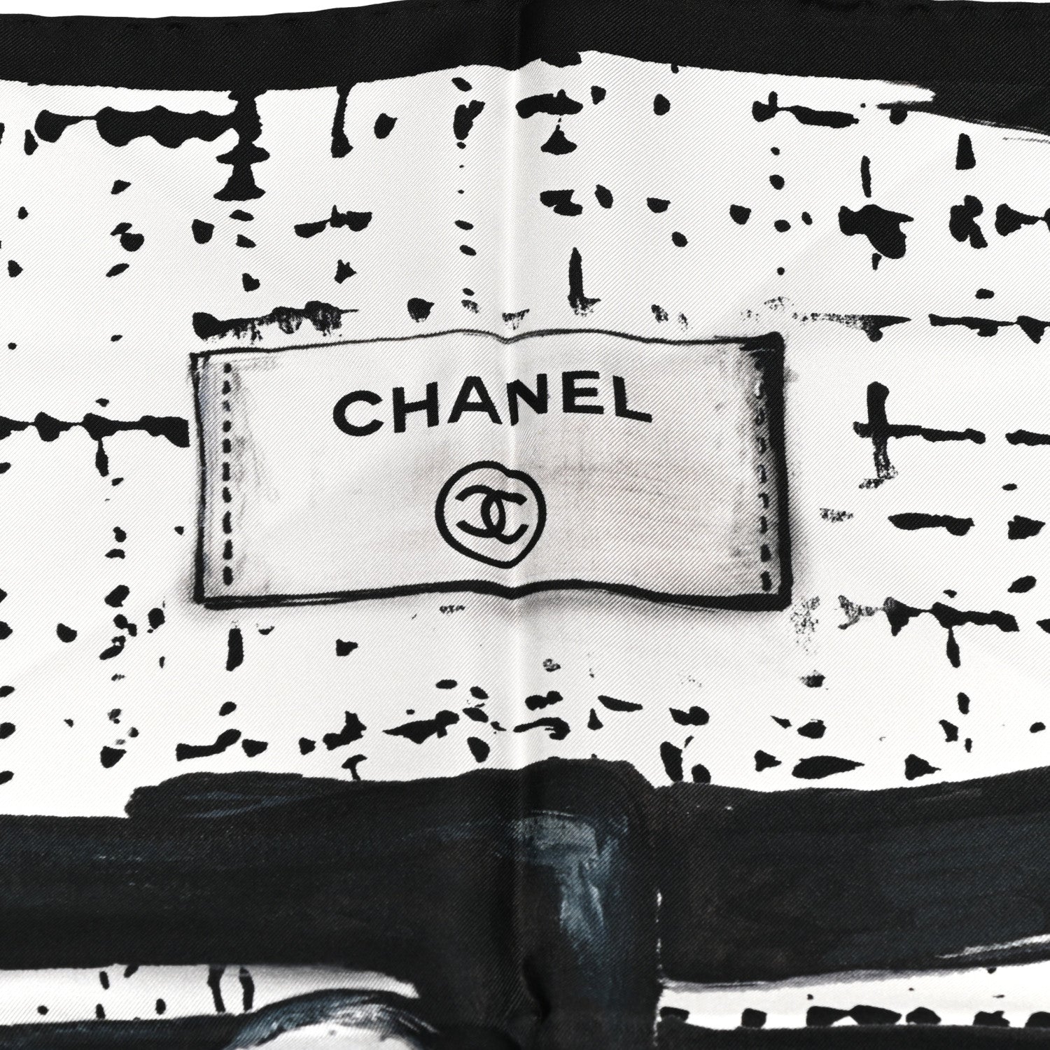 Chanel Silk CC Square Scarf Black Ivory 2 of 4
