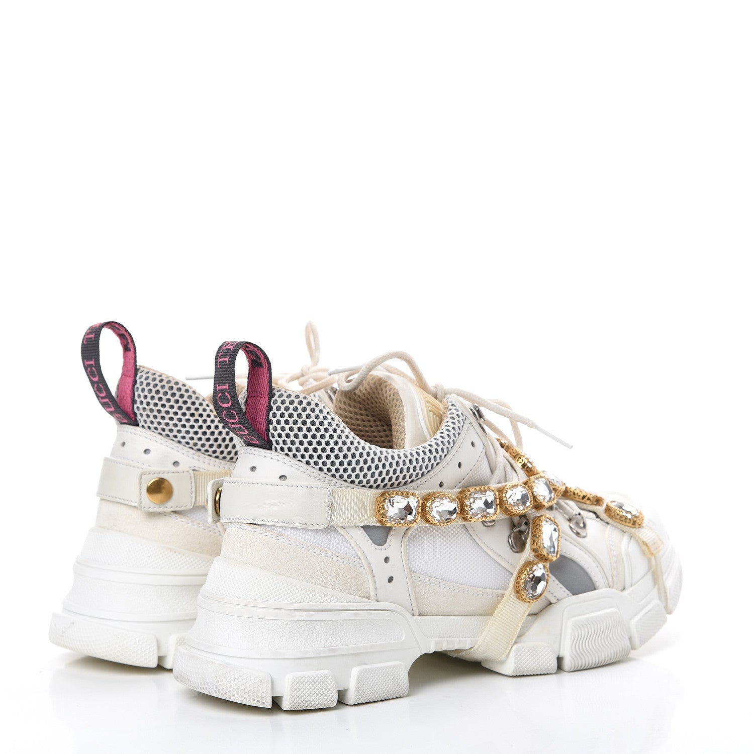 Gucci X SEGA Mesh Calfskin Suede Removable Crystals Womens Flashtrek Sneakers 38.5 Great White 4 of 11