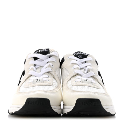 Chanel Mesh Suede Calfskin Grained Calfskin Womens CC Sneakers 37.5 White Black 3 of 10