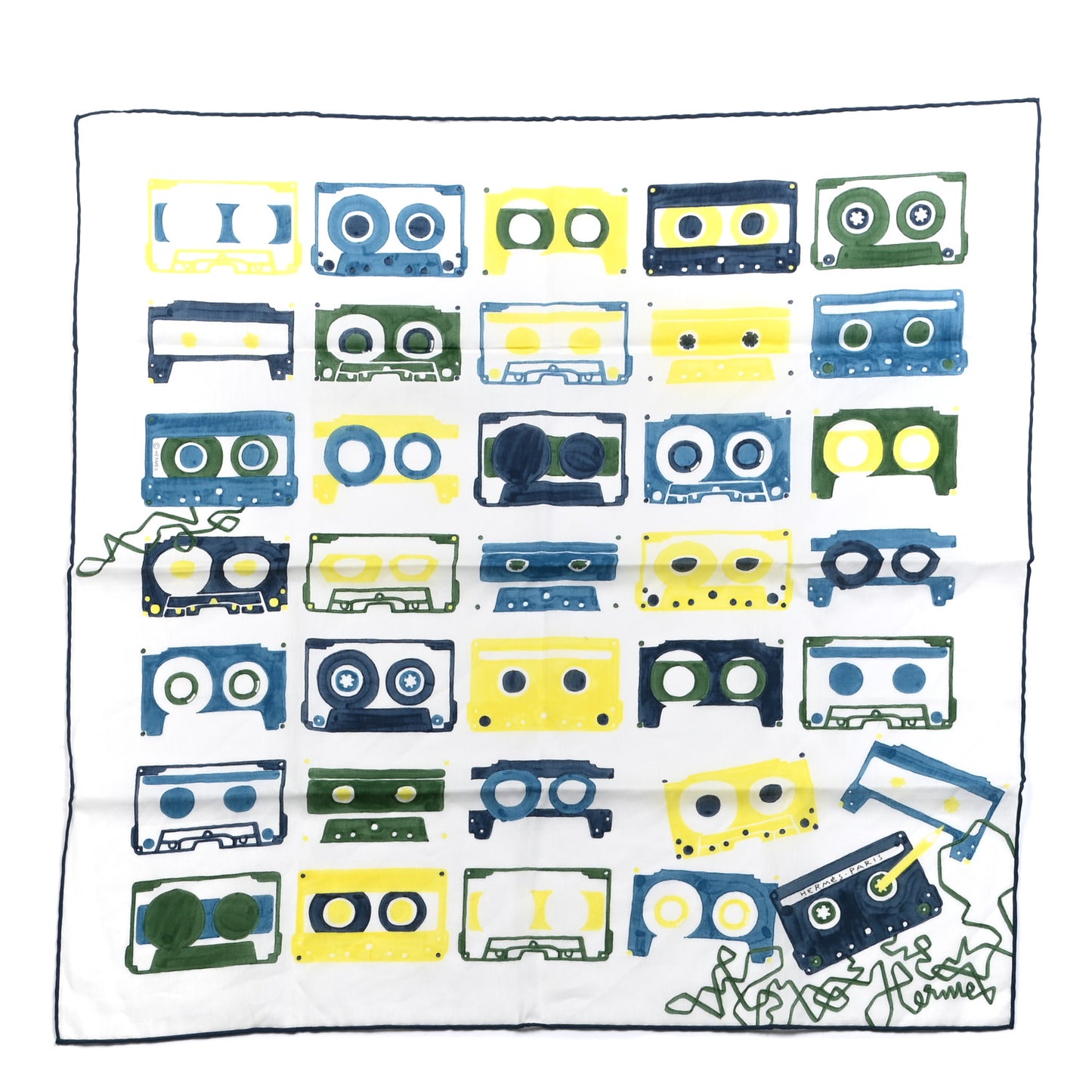 Cotton Mix Tape Scarf 70 White Jaune Citron