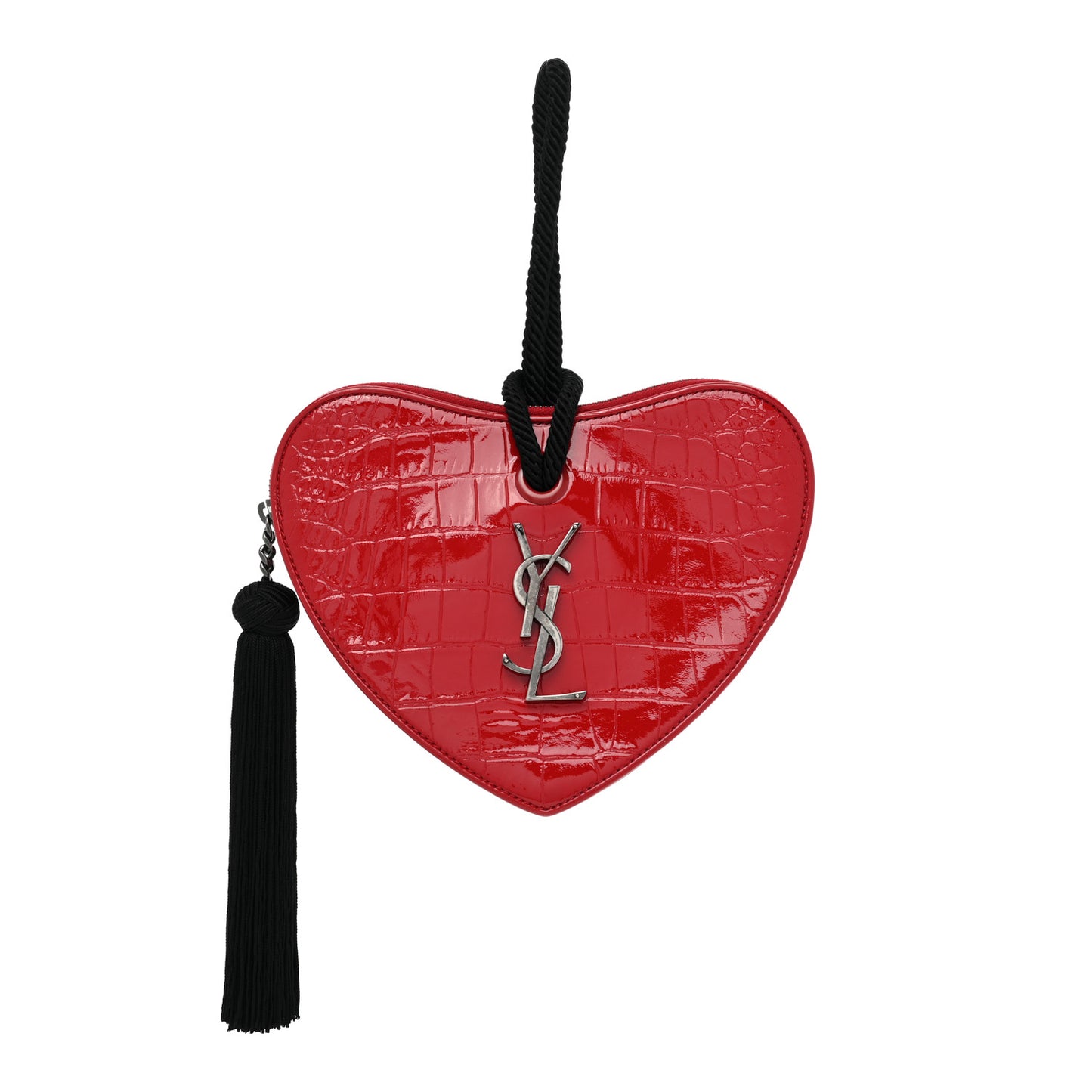 Patent Crocodile Embossed Sac Coeur Heart Shaped Clutch Red