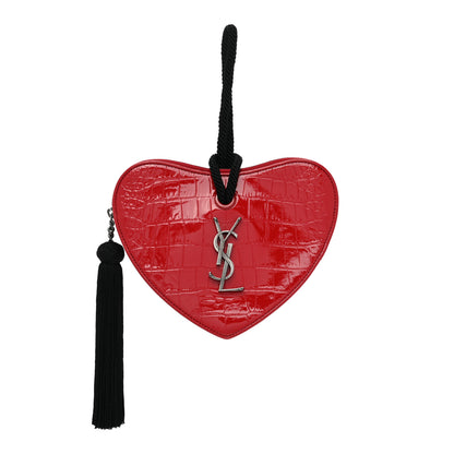 Saint Laurent Patent Crocodile Embossed Sac Coeur Heart Shaped Clutch Red 1 of 8