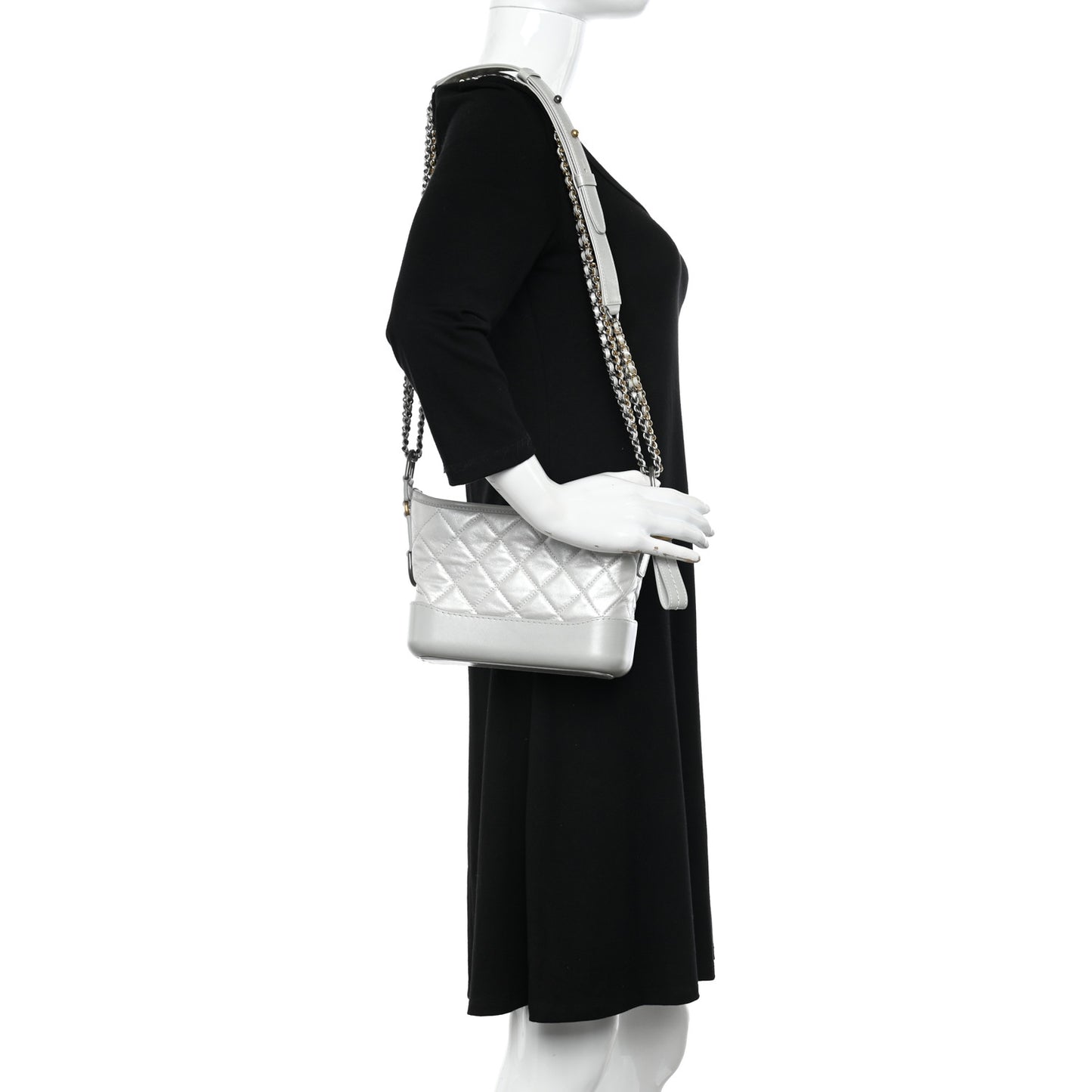 Metallic Aged Calfskin Quilted Small Gabrielle Hobo Silver