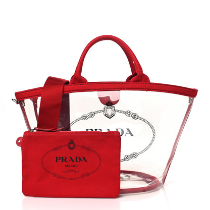 Prada Plexiglass Calfskin Small Shopper Tote Rosso 3 of 9