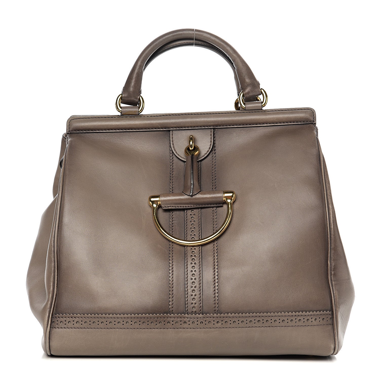 Gucci Calfskin Duilio Brogue Top Handle Bag Grey 1 of 17