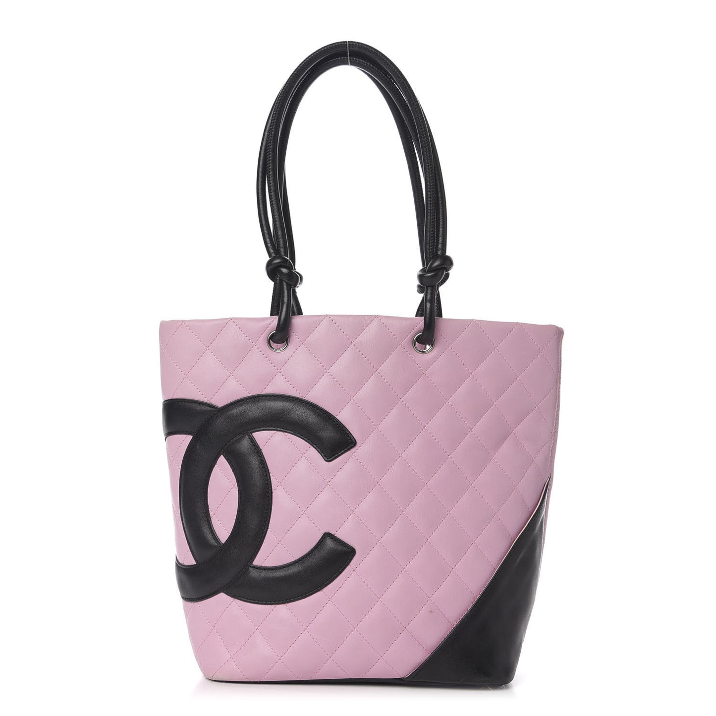 Calfskin Quilted Medium Cambon Tote Pink Black