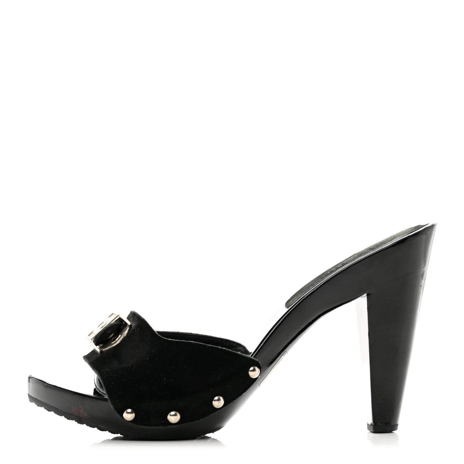 Chanel Suede CC Buckle Clogs 38 Black 1 of 7