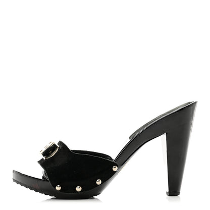 Chanel Suede CC Buckle Clogs 38 Black 1 of 7