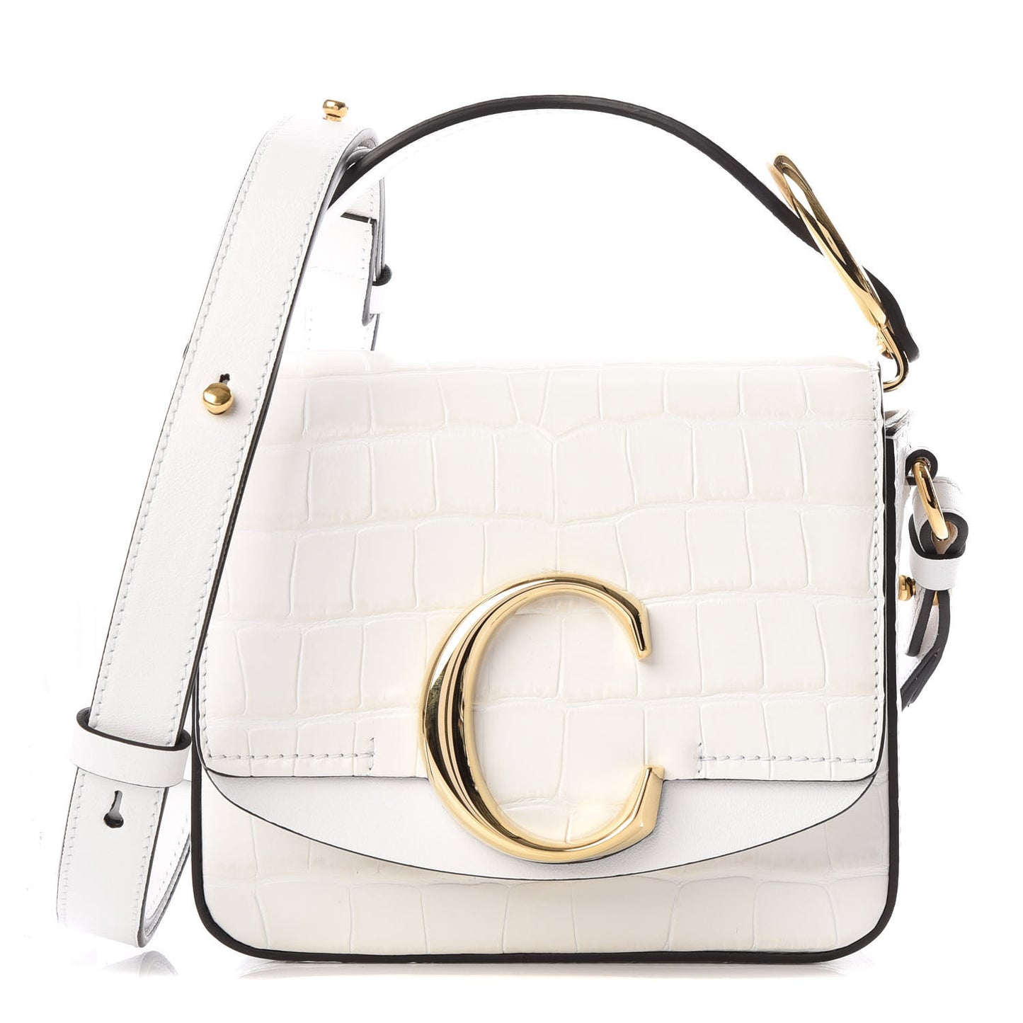 Calfskin Crocodile Embossed Mini C Double Carry Brilliant White