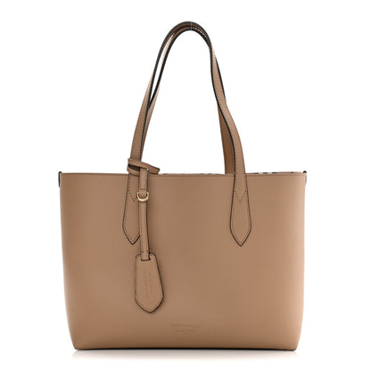 Burberry Grainy Calfskin Haymarket Check Small Reversible Tote Mid Camel 1 of 17