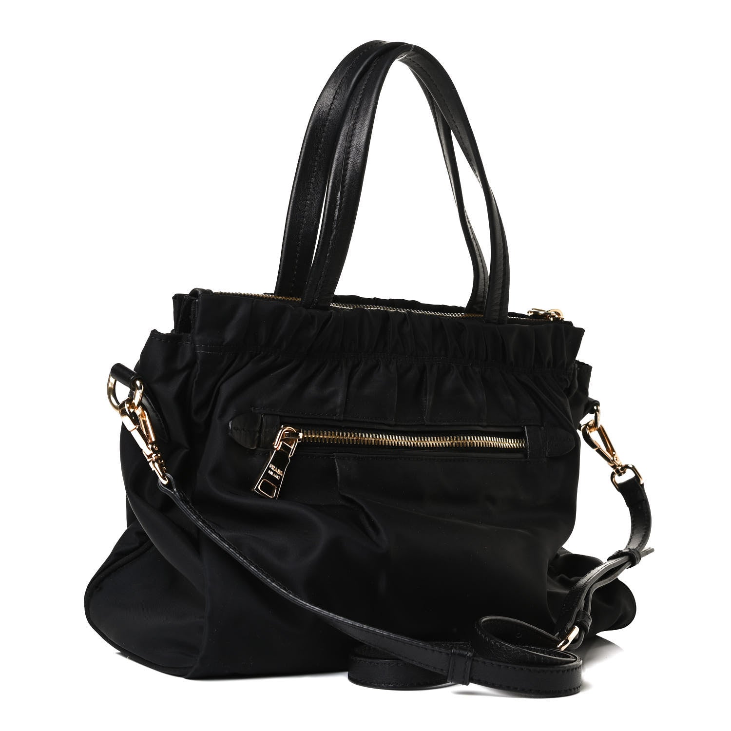 Prada Nylon Soft Calfskin Tote Black 3 of 12