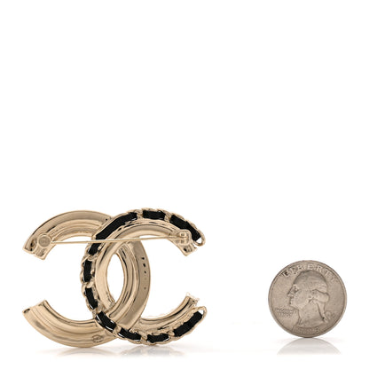 Chanel Lambskin Pearl Crystal Quilted CC Brooch Black Gold 2 of 4