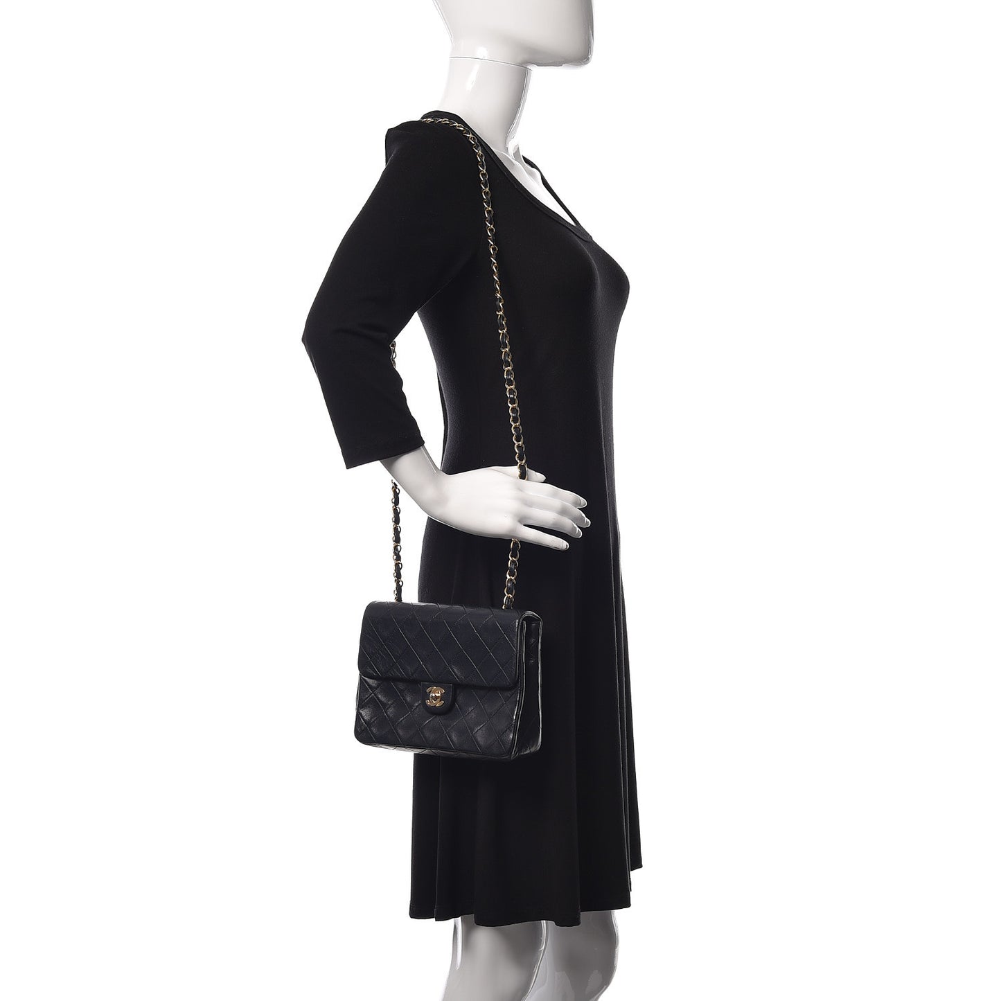 Lambskin Quilted Mini Square Flap Bag Navy