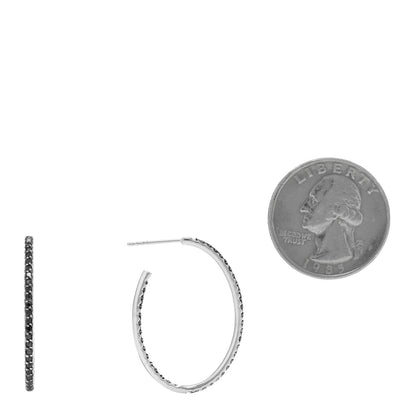 Roberto Coin 18K White Gold Black Diamond Inside Outside Hoop Earrings 2 of 5