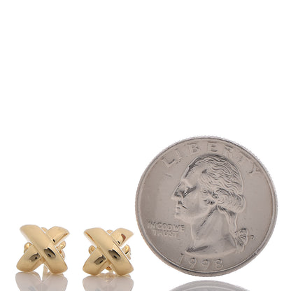 Tiffany 18K Yellow Gold 9mm Cross Stitch Earrings 2 of 5