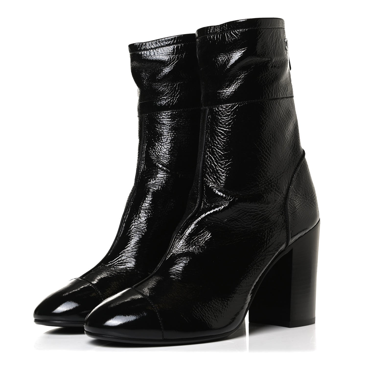 Chanel Shiny Crumpled Calfskin CC Cap Toe Short Boots 40.5 Black 3 of 13