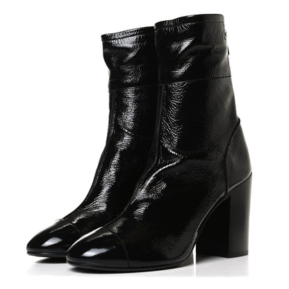 Chanel Shiny Crumpled Calfskin CC Cap Toe Short Boots 40.5 Black 3 of 13