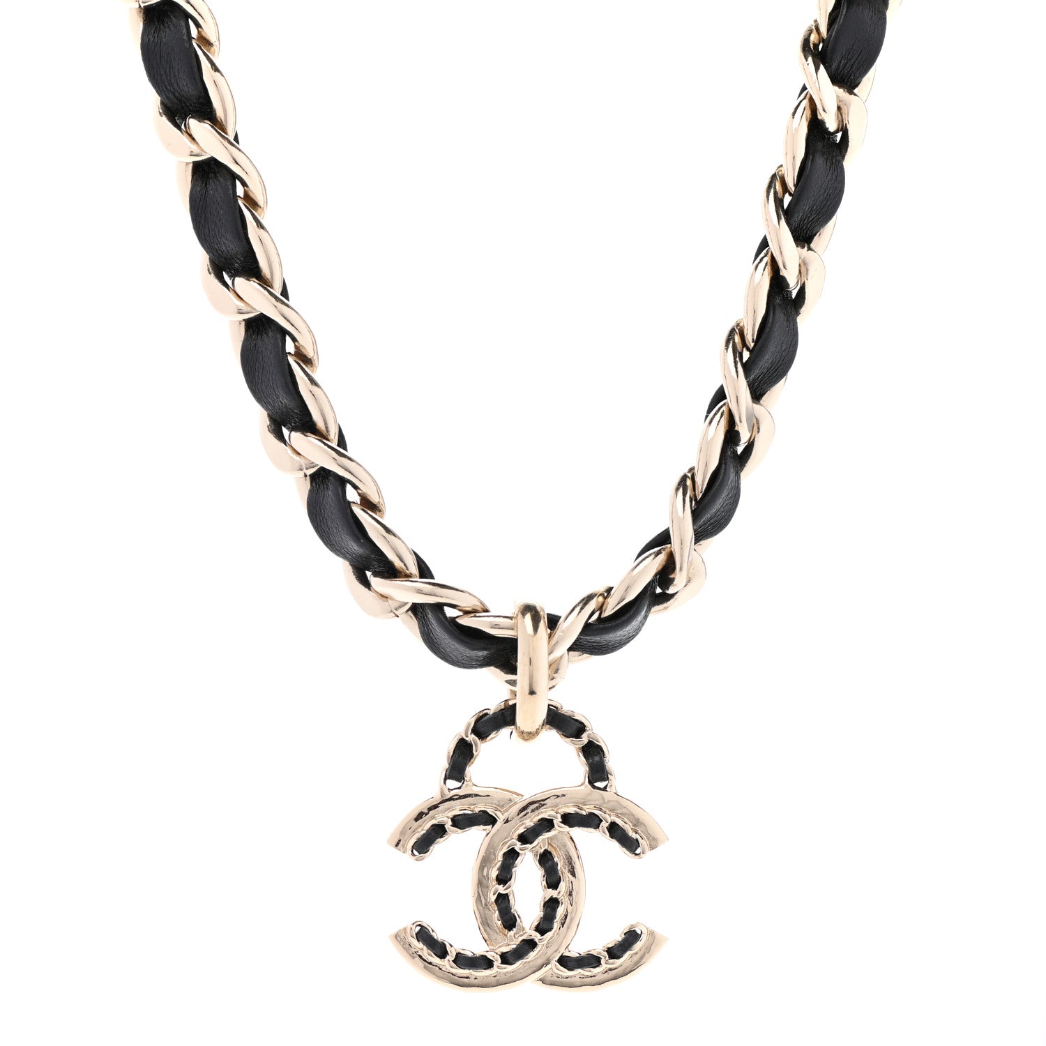 Chanel Metal Lambskin Chain CC Choker Necklace Black Gold 1 of 7