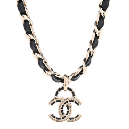 Chanel Metal Lambskin Chain CC Choker Necklace Black Gold 1 of 7