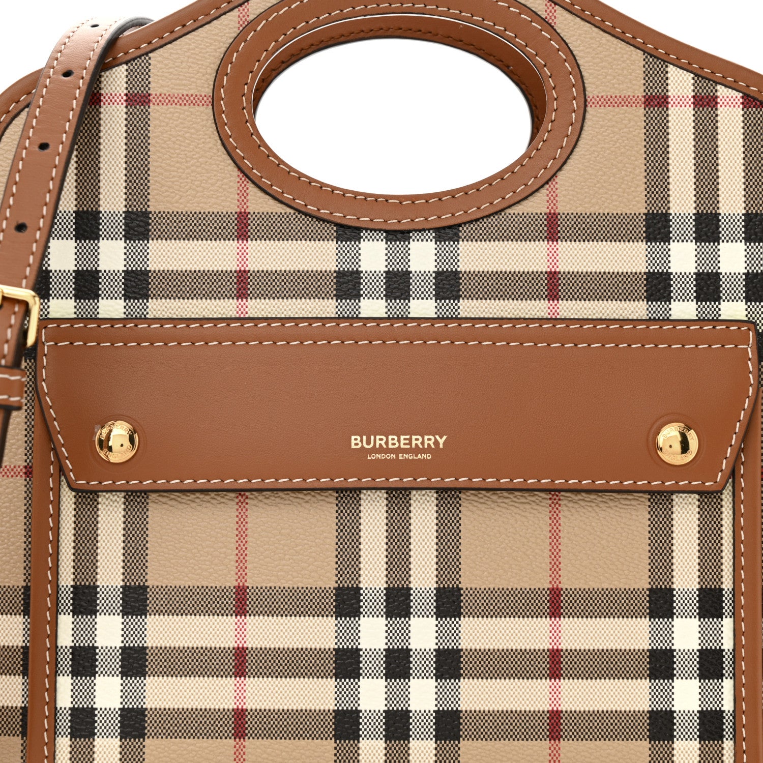 Burberry Smooth Calfskin Check Mini Pocket Bag Briar Brown 7 of 9