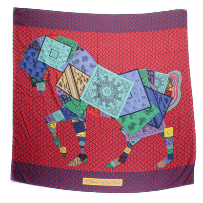 Hermes Cashmere Silk A Cheval Sur Mon Carre Shawl GM 140 Marine Rouge Vert 2 of 5