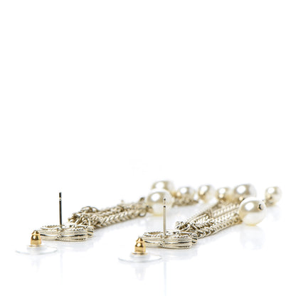 Chanel Pearl Chain CC Dangle Earrings Gold 3 of 5