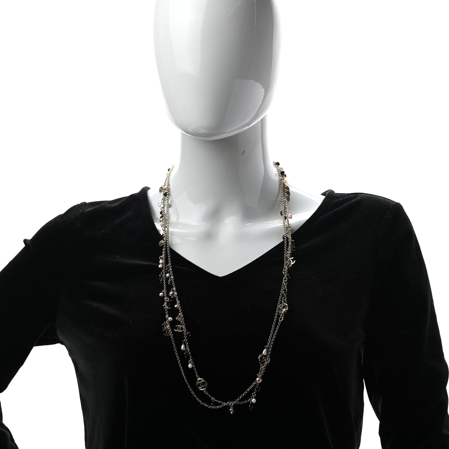 Chanel Resin Bead Pearl CC Necklace Blue Black Gold 2 of 5