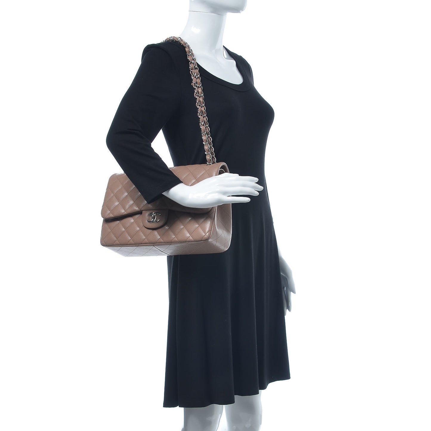Caviar Quilted Jumbo Double Flap Dark Beige