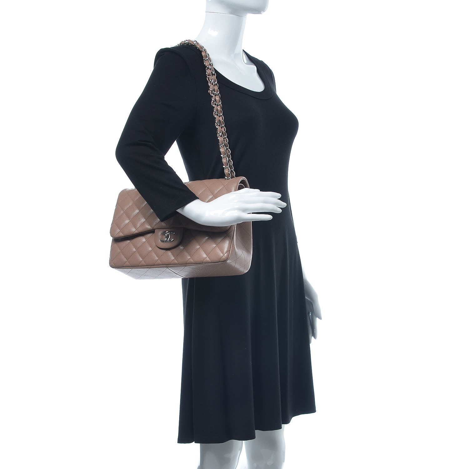 Chanel Caviar Quilted Jumbo Double Flap Dark Beige 2 of 9