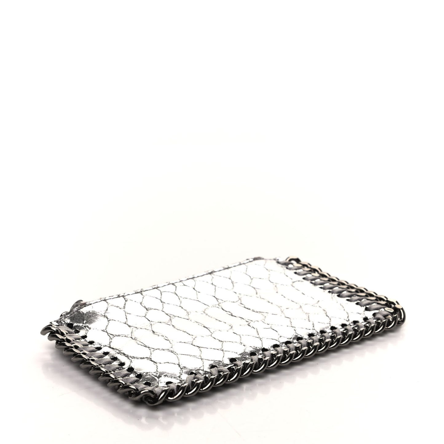Crocodile Embossed Falabella Zip Card Holder Silver
