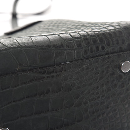 Saint Laurent Calfskin Crocodile Embossed Small Sac de Jour Dusty Black 12 of 14