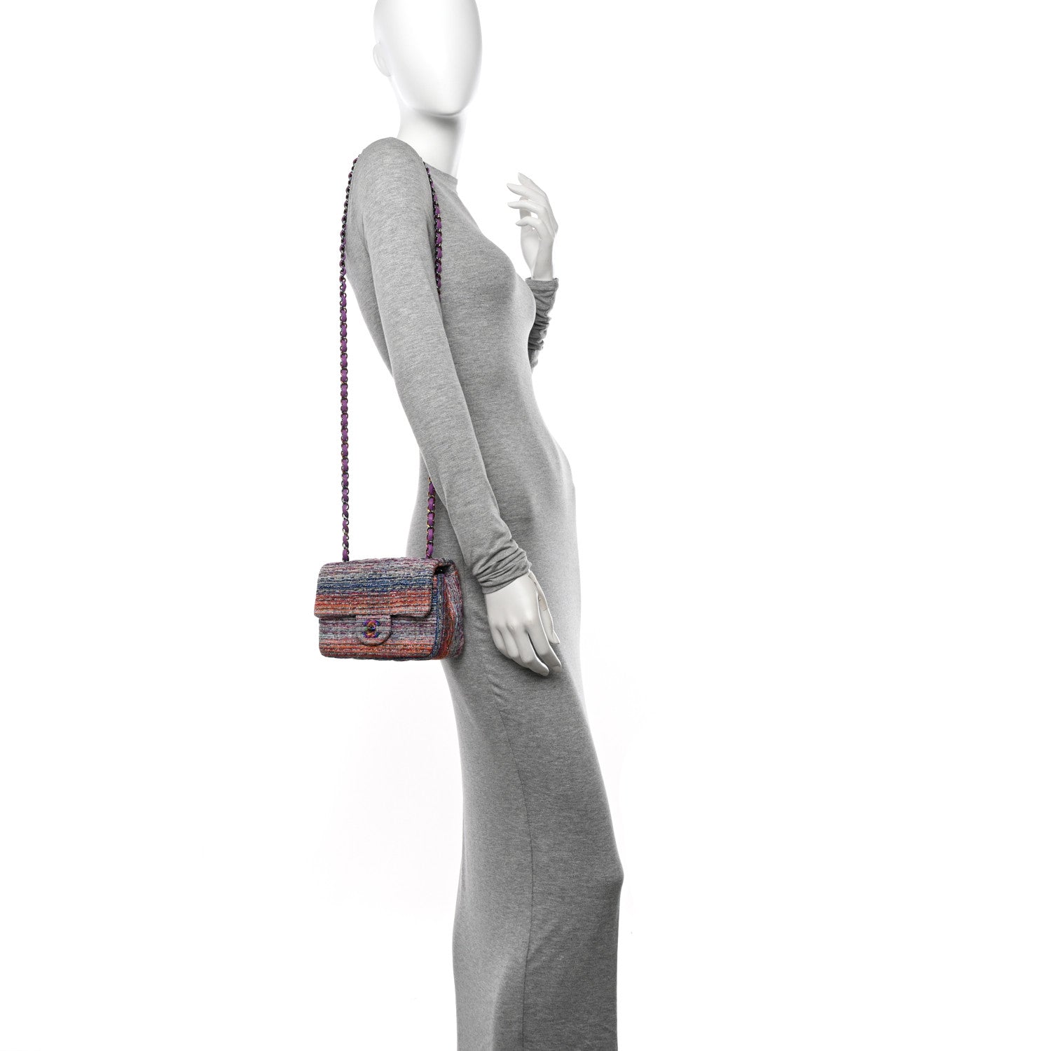 Chanel Tweed Quilted Mini Rectangular Flap Blue Pink Orange 2 of 10