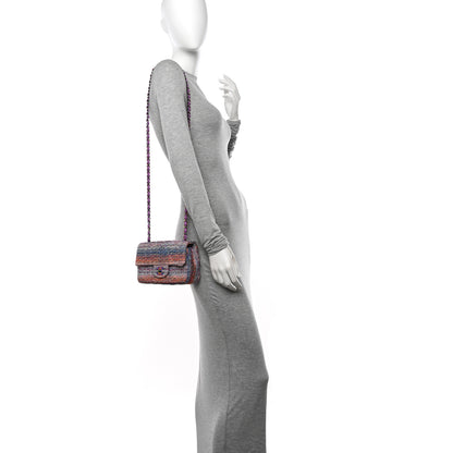 Chanel Tweed Quilted Mini Rectangular Flap Blue Pink Orange 2 of 10
