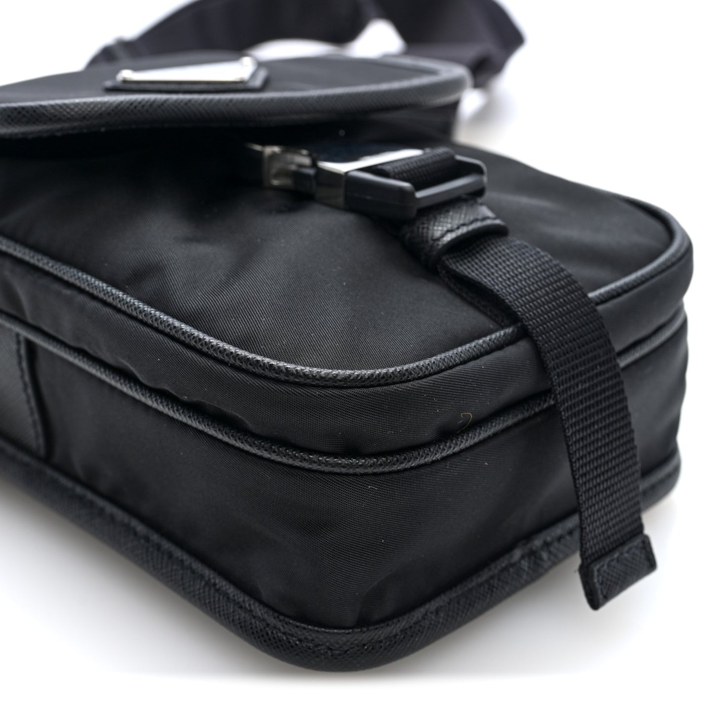 Re-Nylon Saffiano Mini Pocket Single Snap Buckle Messenger Bag Black
