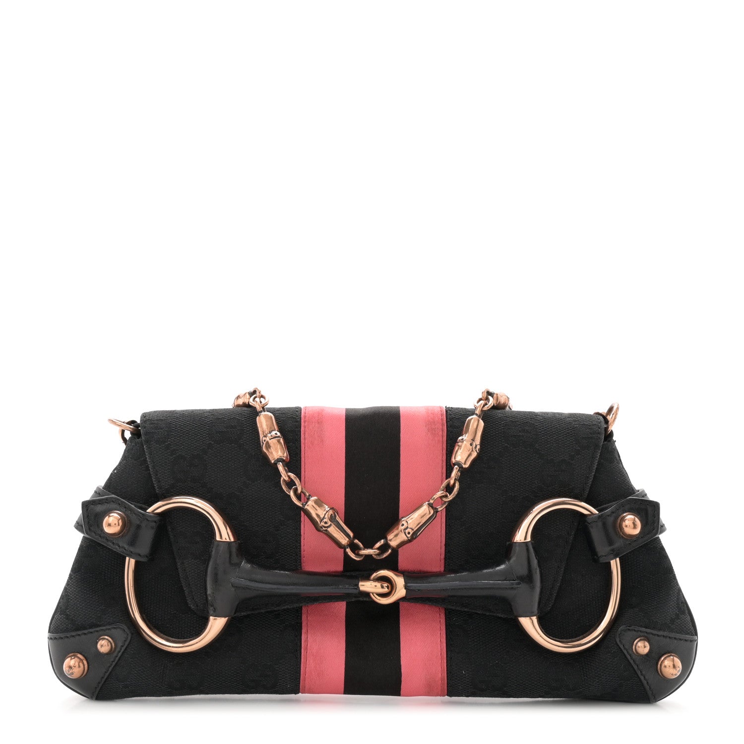Gucci Monogram Horsebit Web Clutch Black 1 of 14