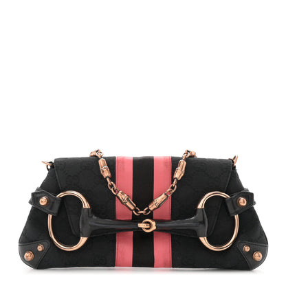 Gucci Monogram Horsebit Web Clutch Black 1 of 14
