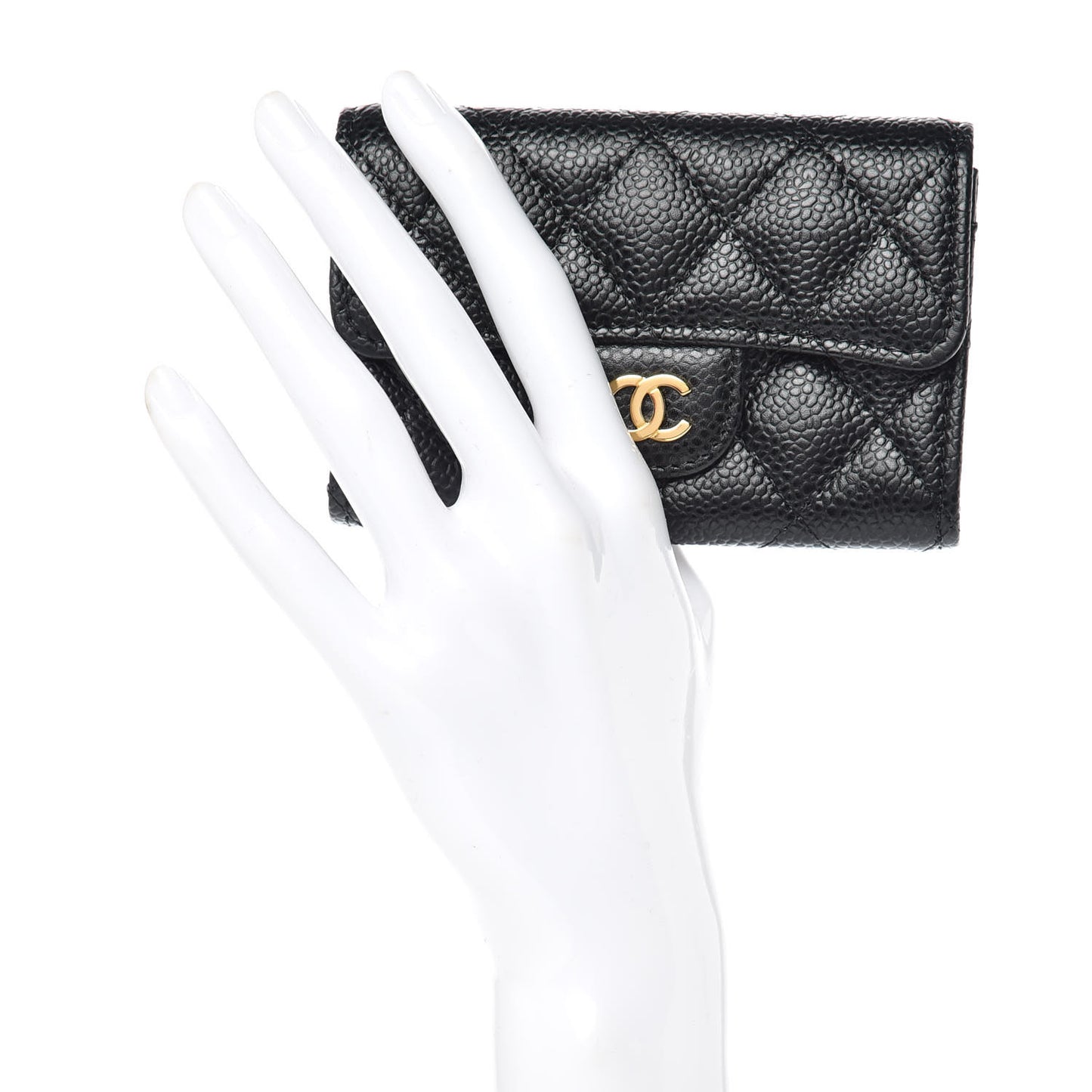 Caviar Quilted Flap Card Holder Black