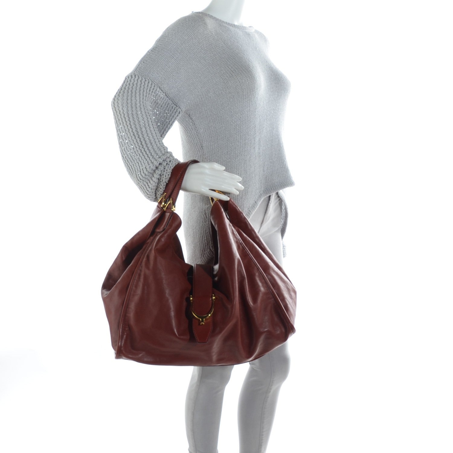 Gucci Calfskin Large Soft Stirrup Shoulder Bag Red 2 of 7